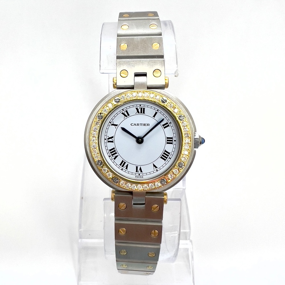 CARTIER SANTOS Ronde 27mm 2 Tone 0.40TCW DIAMOND Watch White Dial - Picture 1 of 8